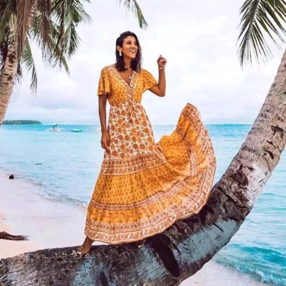 Olivia Bohemian Mustard Dress